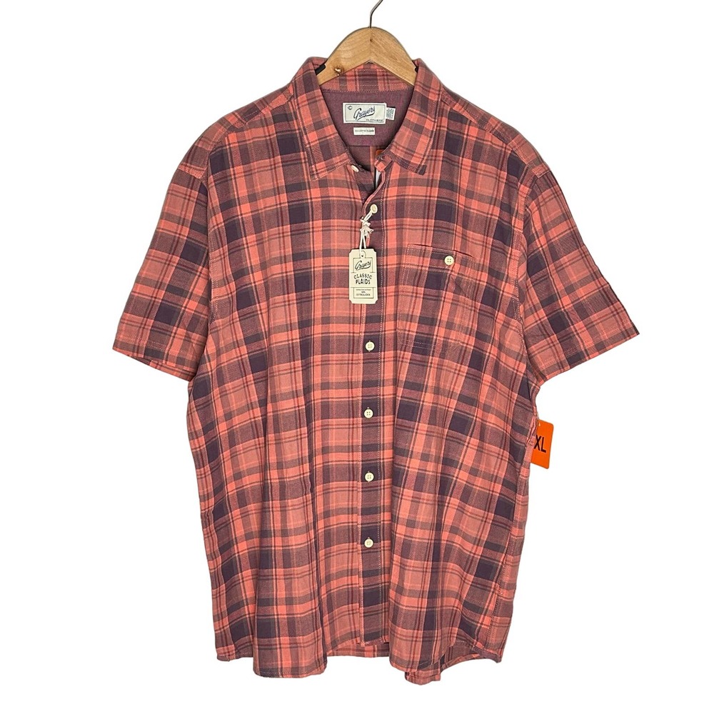 Grayers | Men | Classic Plaids Coral Red SS Button Up Shirt | Size XXL - Picture 2 of 12